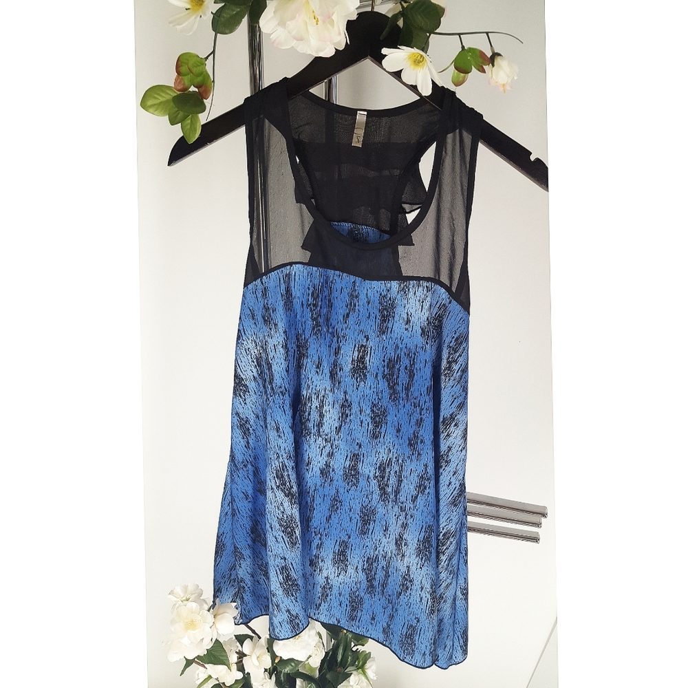 90s-Y2K Flowy Sheer💙Black-Blue Summer Top